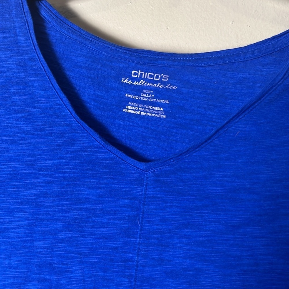 Chicos the ultimate tee Fitted Blue 3/4 Sleeve Top - Picture 3 of 5